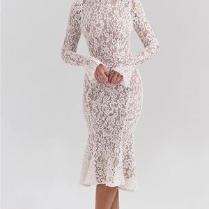 House of CB Cream Lace Long Sleeve Dress